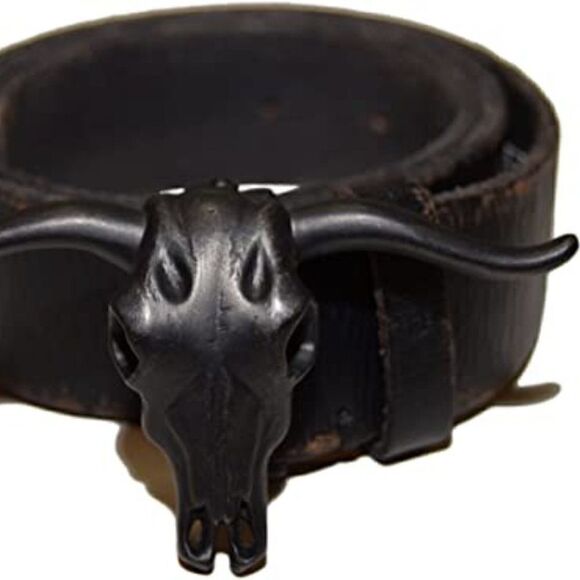 Ralph Lauren * Made in Italy Steer Head Black Distressed Calf Leather Belt - Picture 15 of 15